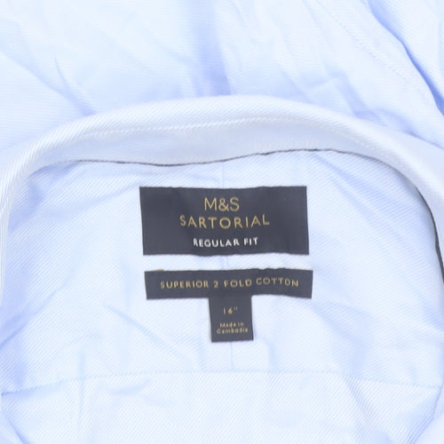 Marks and Spencer Men’s Blue Regular Fit Long Sleeve Cotton Button-Up Shirt 16”
