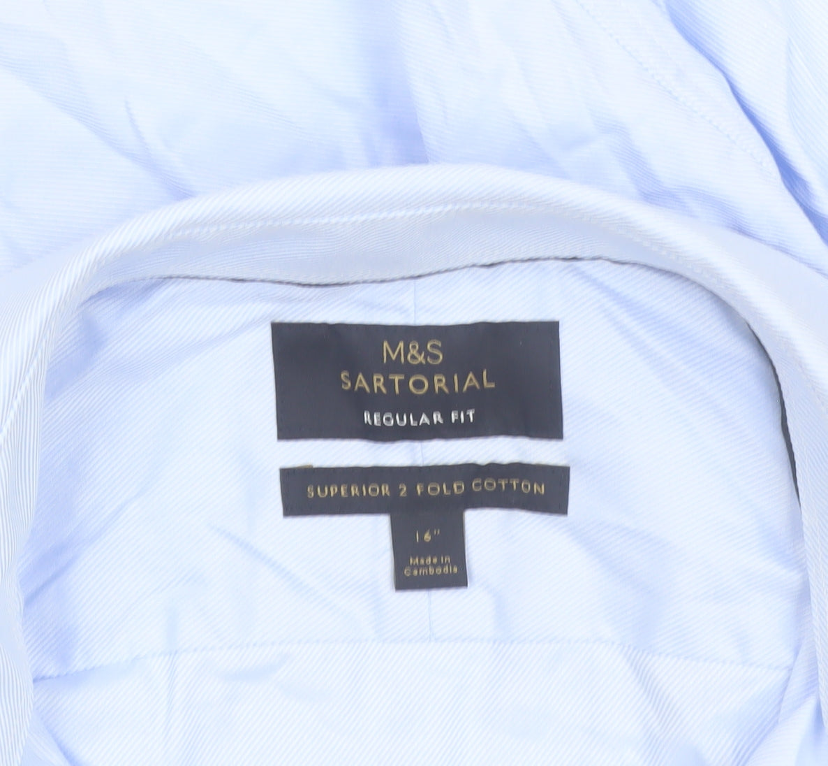 Marks and Spencer Men’s Blue Regular Fit Long Sleeve Cotton Button-Up Shirt 16”