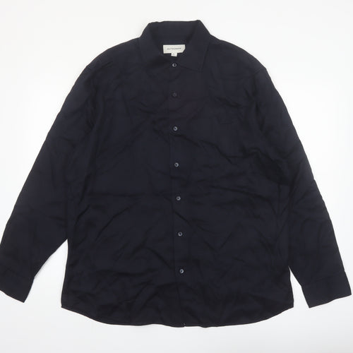 Marks and Spencer Autograph Men's Blue XL Lyocell Long Sleeve Button-Up Shirt
