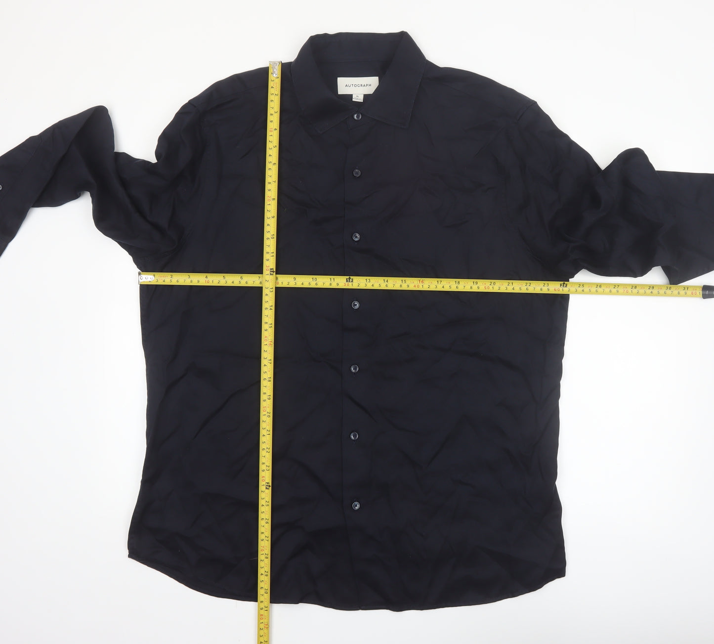 Marks and Spencer Autograph Men's Blue XL Lyocell Long Sleeve Button-Up Shirt