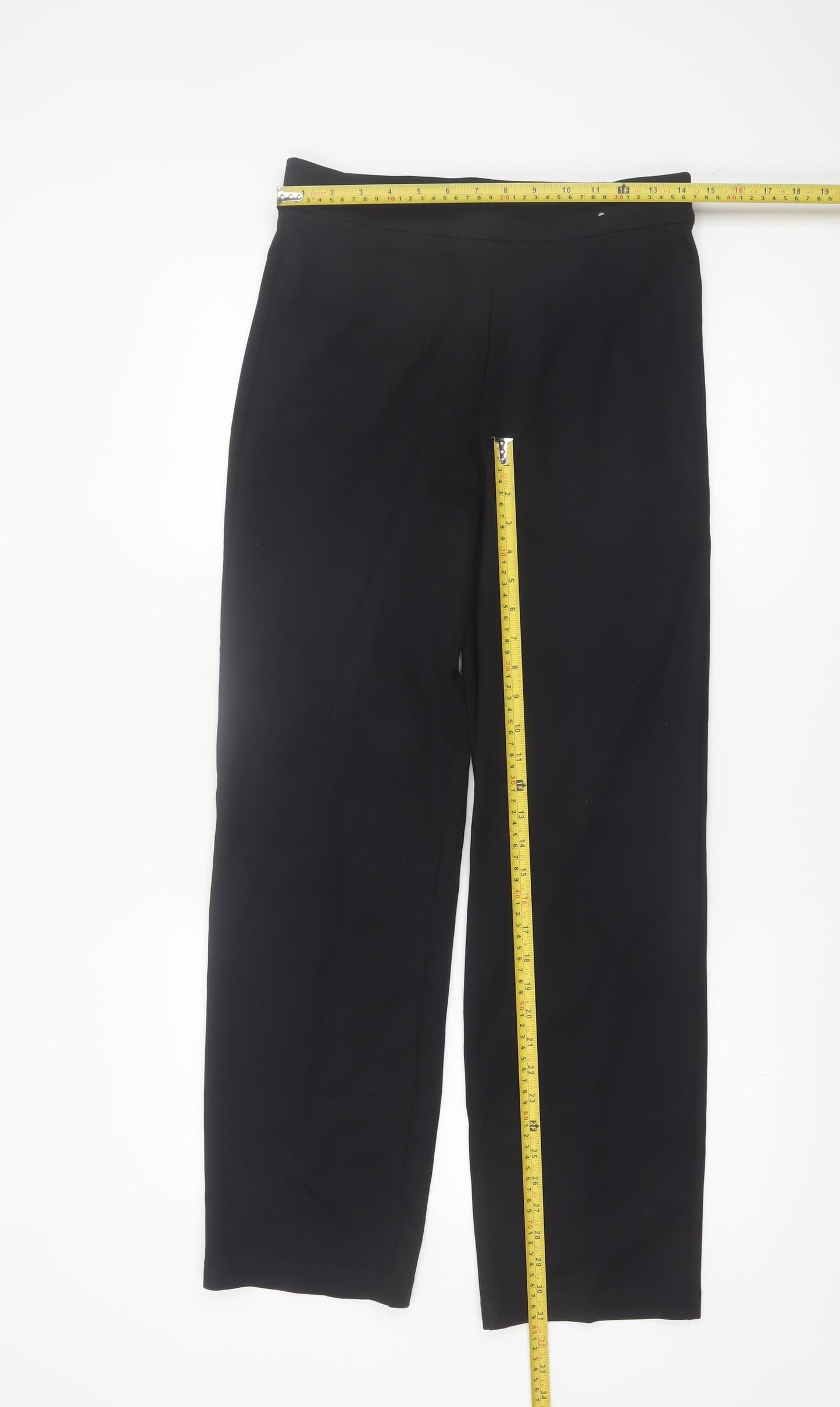 Marks and Spencer Womens Black Size 10 Regular Stretch Straight Trousers