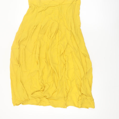H&M Women's Yellow A-Line Midi Skirt Size 12 Lightweight Viscose