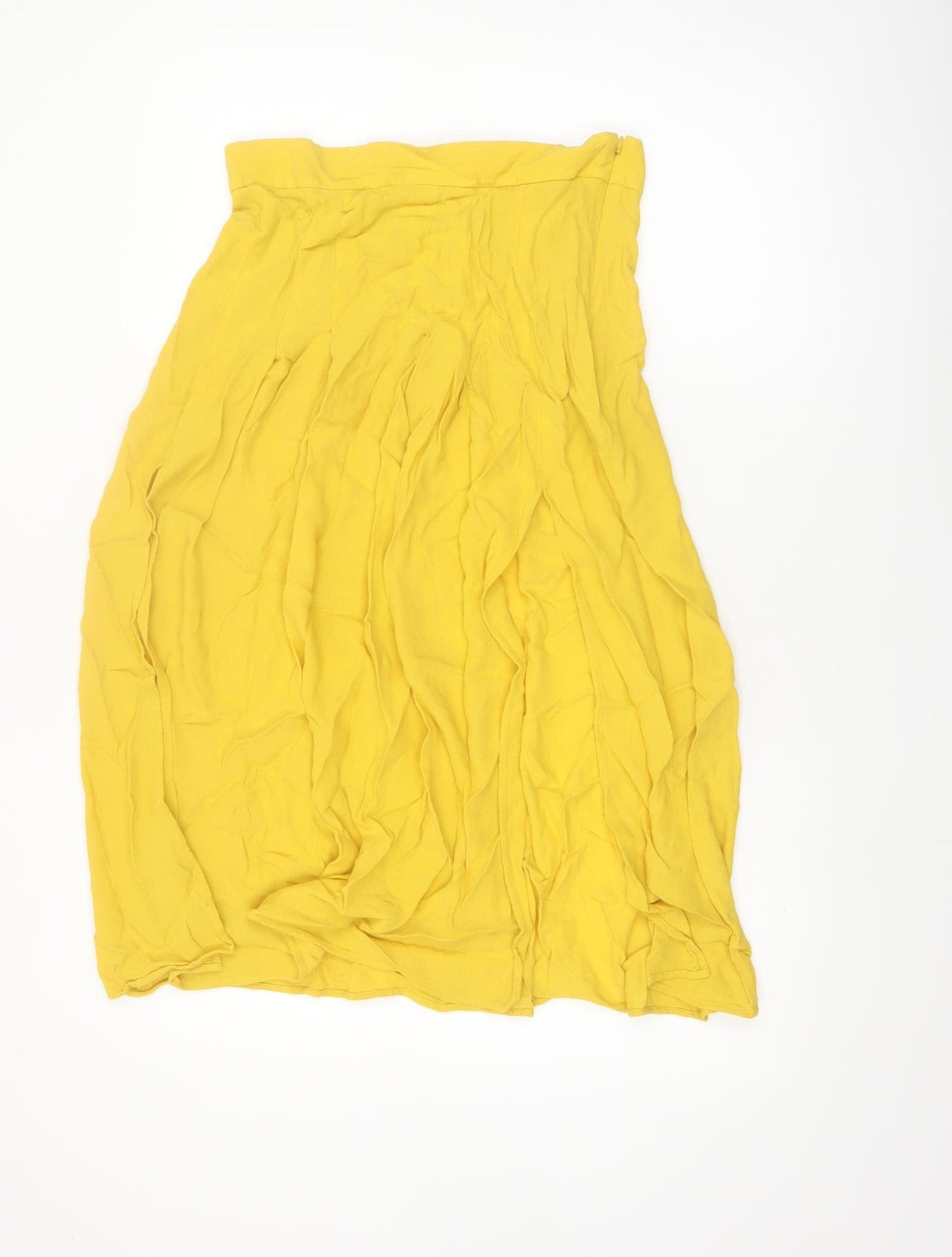 H&M Women's Yellow A-Line Midi Skirt Size 12 Lightweight Viscose