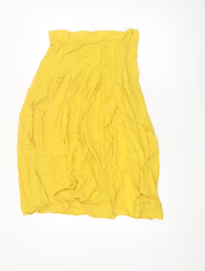 H&M Women's Yellow A-Line Midi Skirt Size 12 Lightweight Viscose