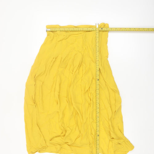 H&M Women's Yellow A-Line Midi Skirt Size 12 Lightweight Viscose