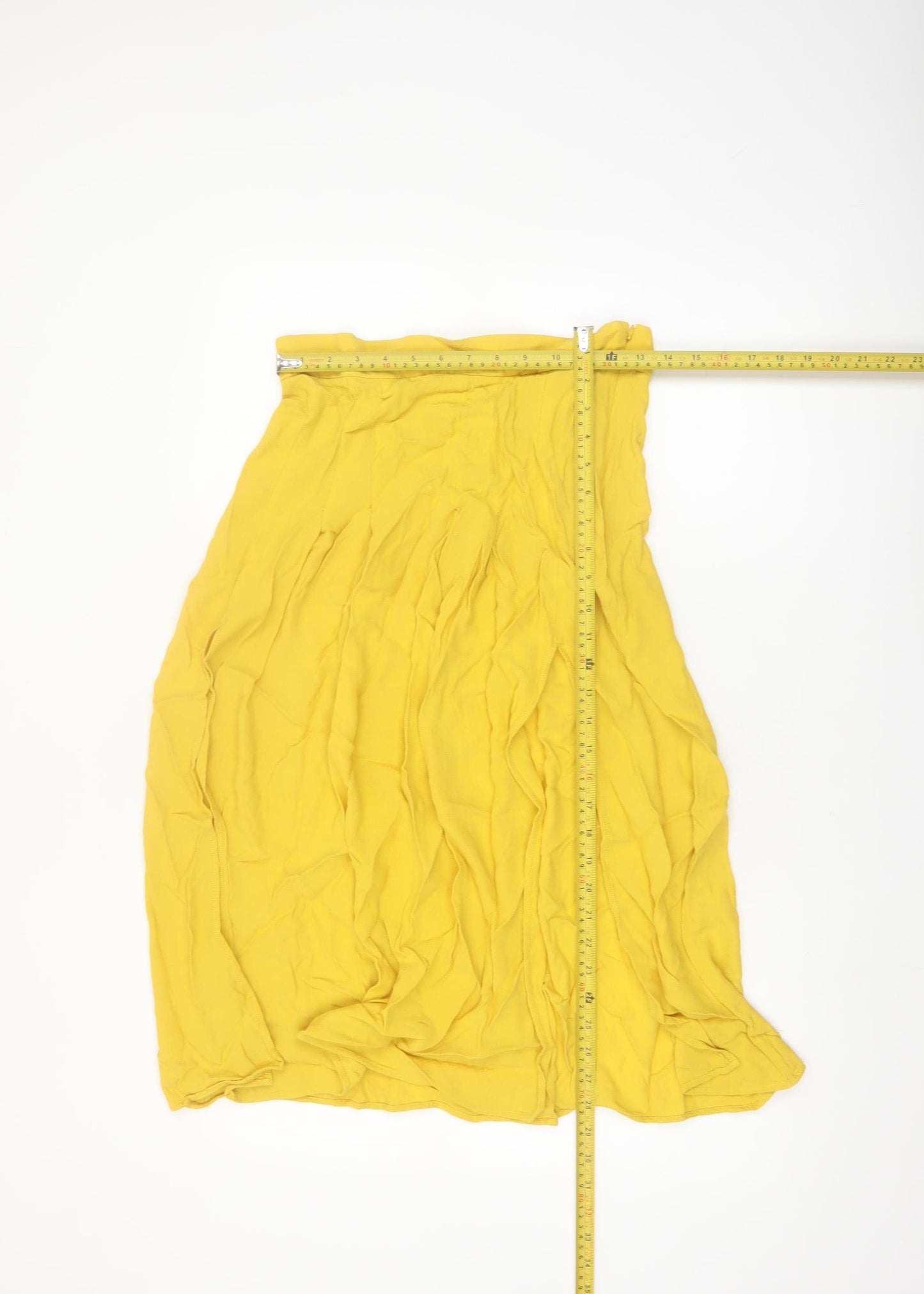 H&M Women's Yellow A-Line Midi Skirt Size 12 Lightweight Viscose