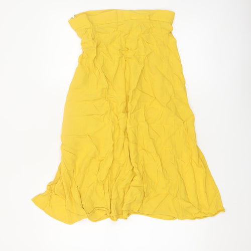 H&M Women's Yellow A-Line Midi Skirt Size 12 Lightweight Viscose