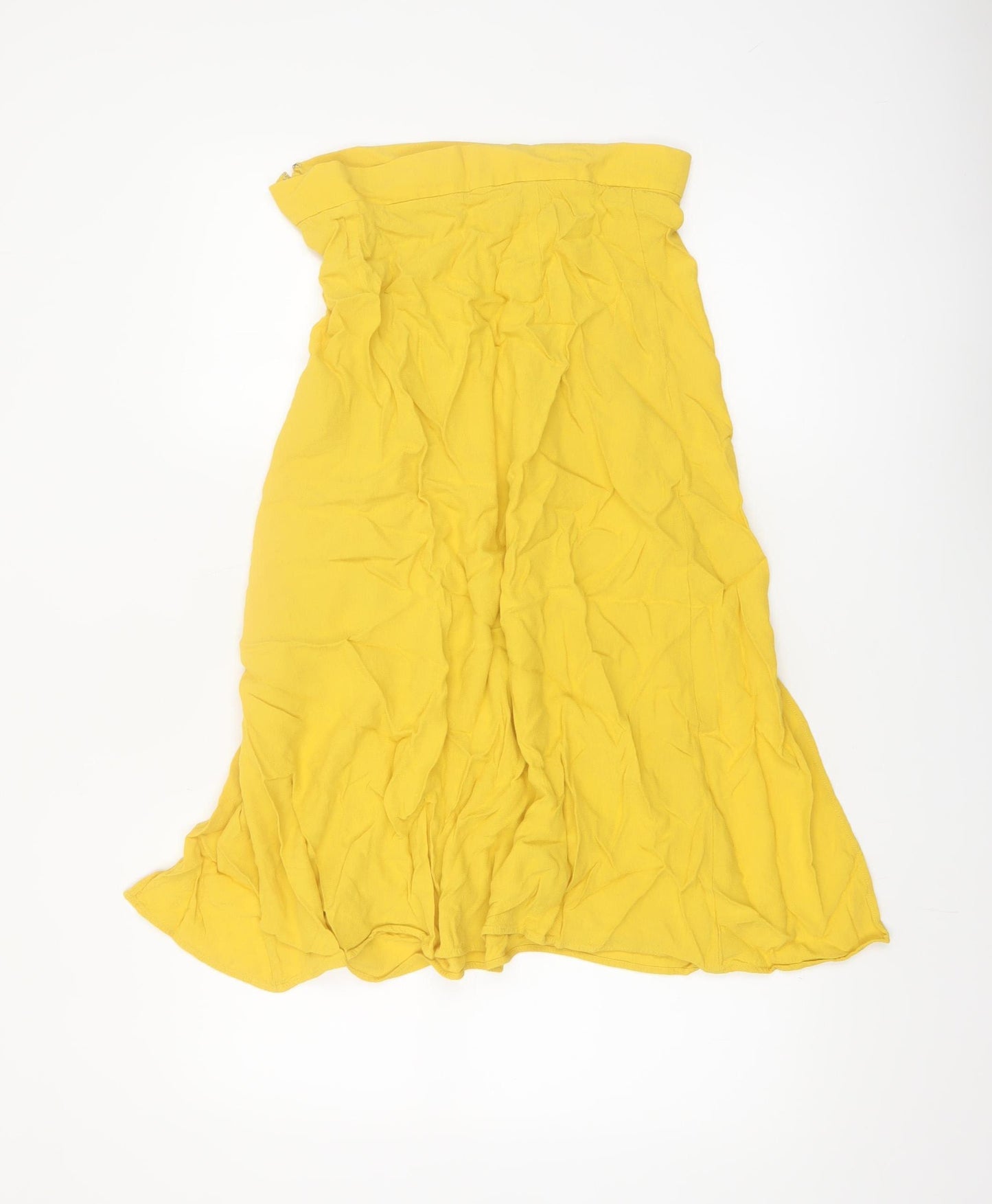 H&M Women's Yellow A-Line Midi Skirt Size 12 Lightweight Viscose