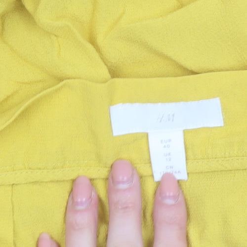 H&M Women's Yellow A-Line Midi Skirt Size 12 Lightweight Viscose