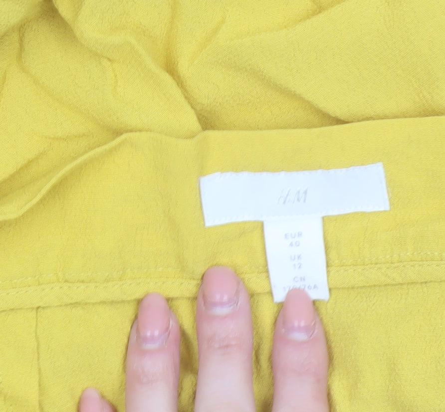 H&M Women's Yellow A-Line Midi Skirt Size 12 Lightweight Viscose