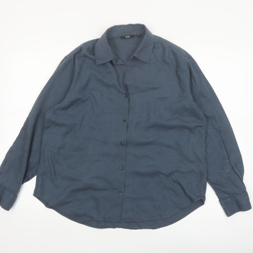 Uniqlo Women Blue Button-Up Long Sleeve Basic Shirt S