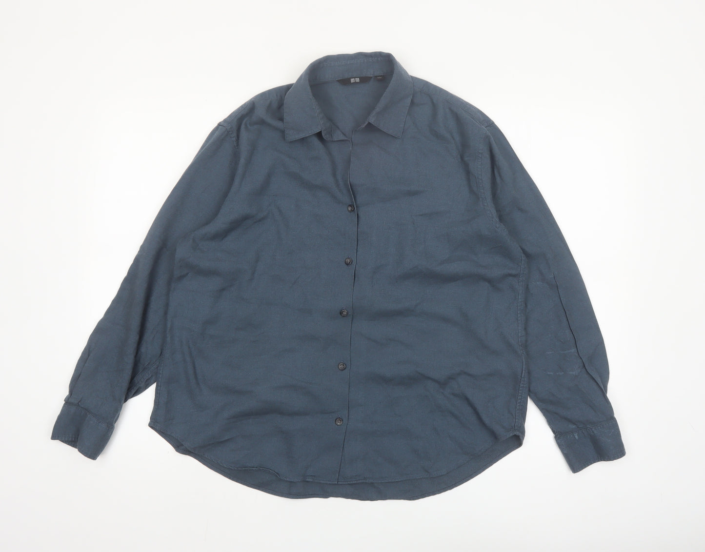 Uniqlo Women Blue Button-Up Long Sleeve Basic Shirt S