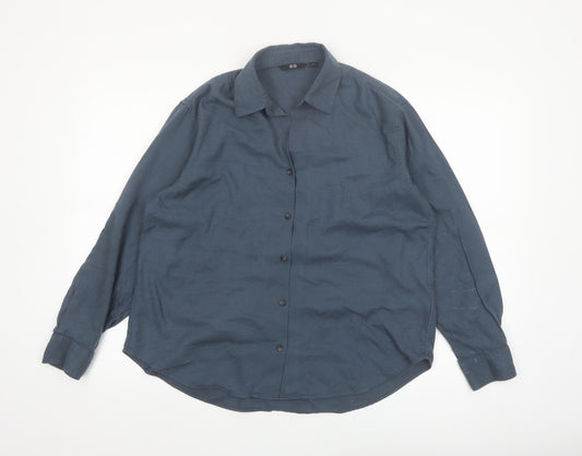 Uniqlo Women Blue Button-Up Long Sleeve Basic Shirt S