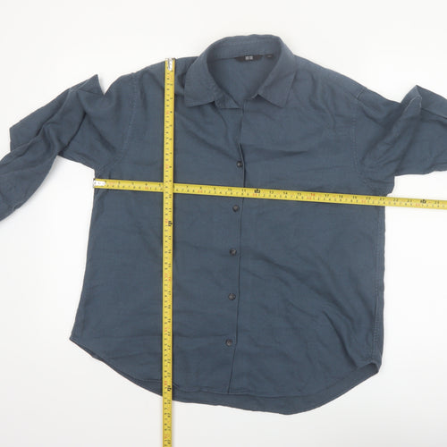 Uniqlo Women Blue Button-Up Long Sleeve Basic Shirt S