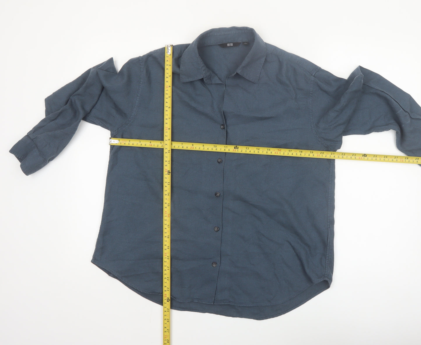 Uniqlo Women Blue Button-Up Long Sleeve Basic Shirt S