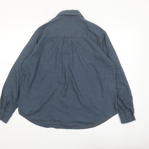 Uniqlo Women Blue Button-Up Long Sleeve Basic Shirt S