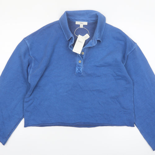 Marks and Spencer Women's Blue Cropped Polo Top Size M