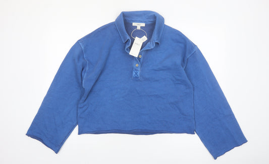 Marks and Spencer Women's Blue Cropped Polo Top Size M