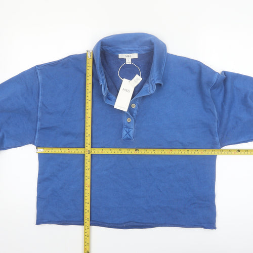 Marks and Spencer Women's Blue Cropped Polo Top Size M