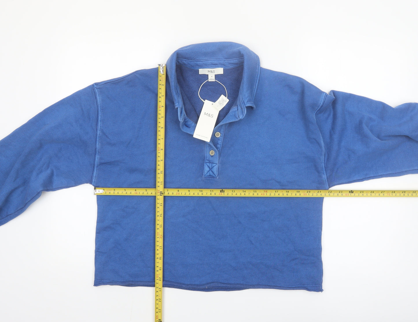 Marks and Spencer Women's Blue Cropped Polo Top Size M