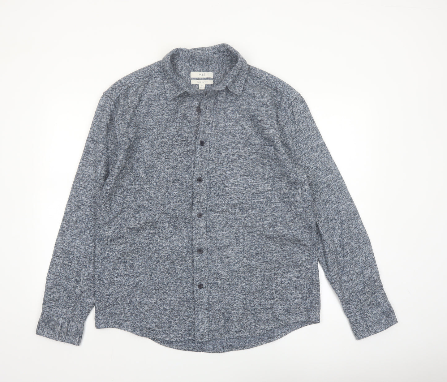Marks and Spencer Men’s Blue Cotton Button-Up Long Sleeve Shirt M
