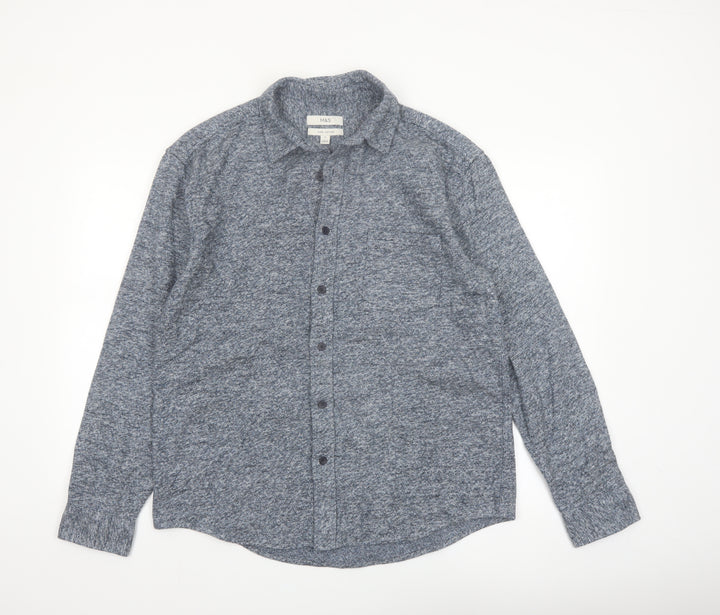 Marks and Spencer Men’s Blue Cotton Button-Up Long Sleeve Shirt M