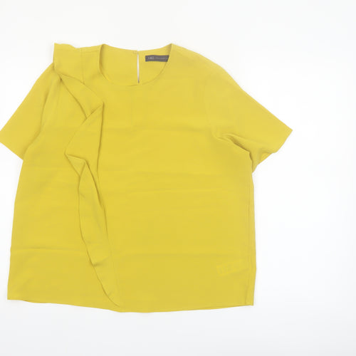 Marks and Spencer Women Petite Yellow Ruffle Blouse Size 14