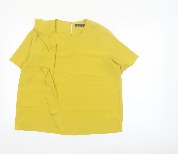 Marks and Spencer Women Petite Yellow Ruffle Blouse Size 14