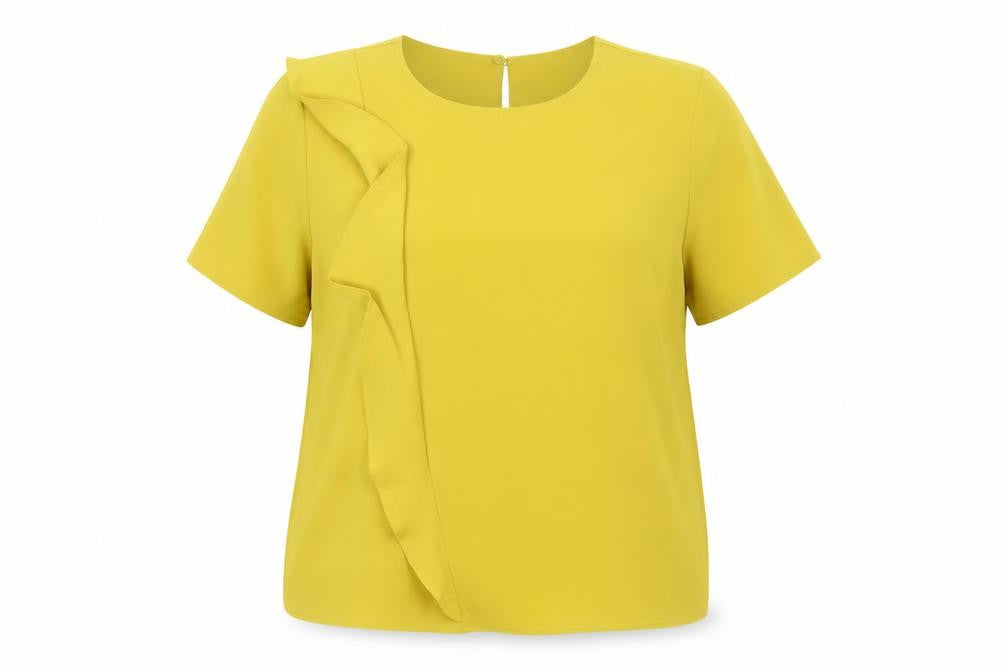Front view of Marks & Spencer Women Petite Yellow Ruffle Blouse, size 14