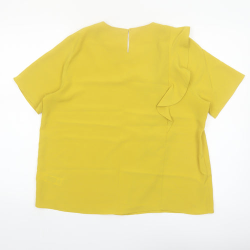 Marks and Spencer Women Petite Yellow Ruffle Blouse Size 14