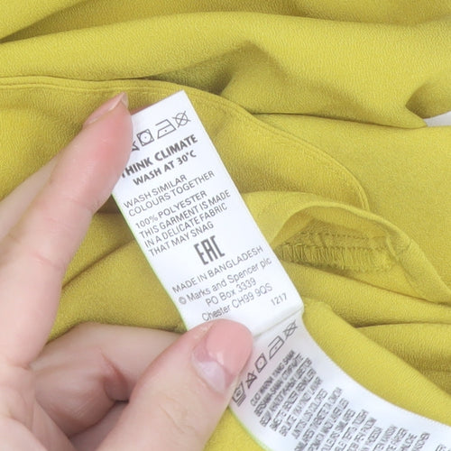 Marks and Spencer Women Petite Yellow Ruffle Blouse Size 14
