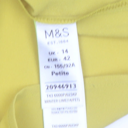 Marks and Spencer Women Petite Yellow Ruffle Blouse Size 14