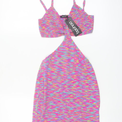 Boohoo Women's Multicoloured Size 8 Bodycon Cut Out Midi Dress