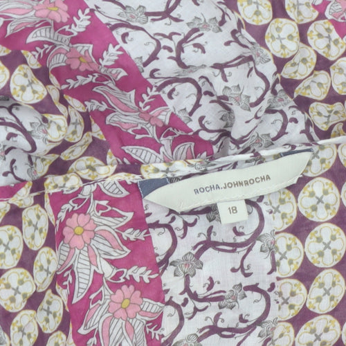 Rocha John Rocha Women's Pink Floral Cotton Tunic Blouse Size 18