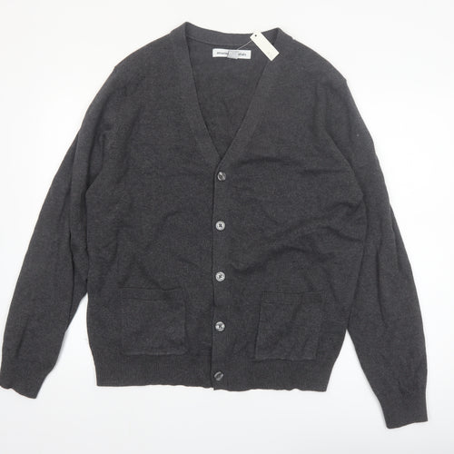 Amazon Essentials Men Grey Cotton Button Cardigan L Regular Fit