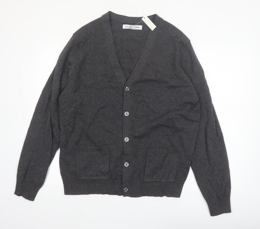 Amazon Essentials Men Grey Cotton Button Cardigan L Regular Fit
