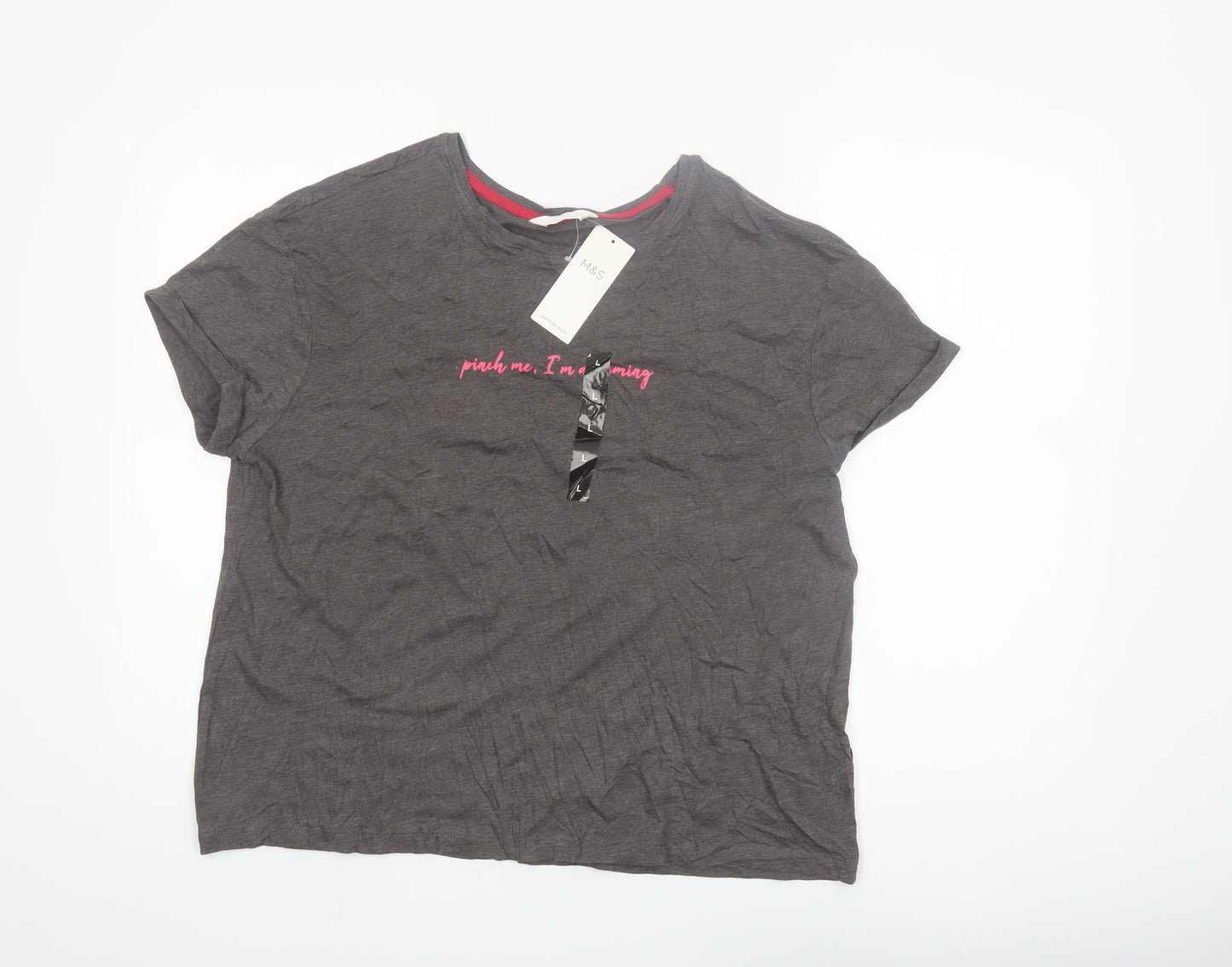 Marks and Spencer Women's Grey Funny T-Shirt Pyjama Top L