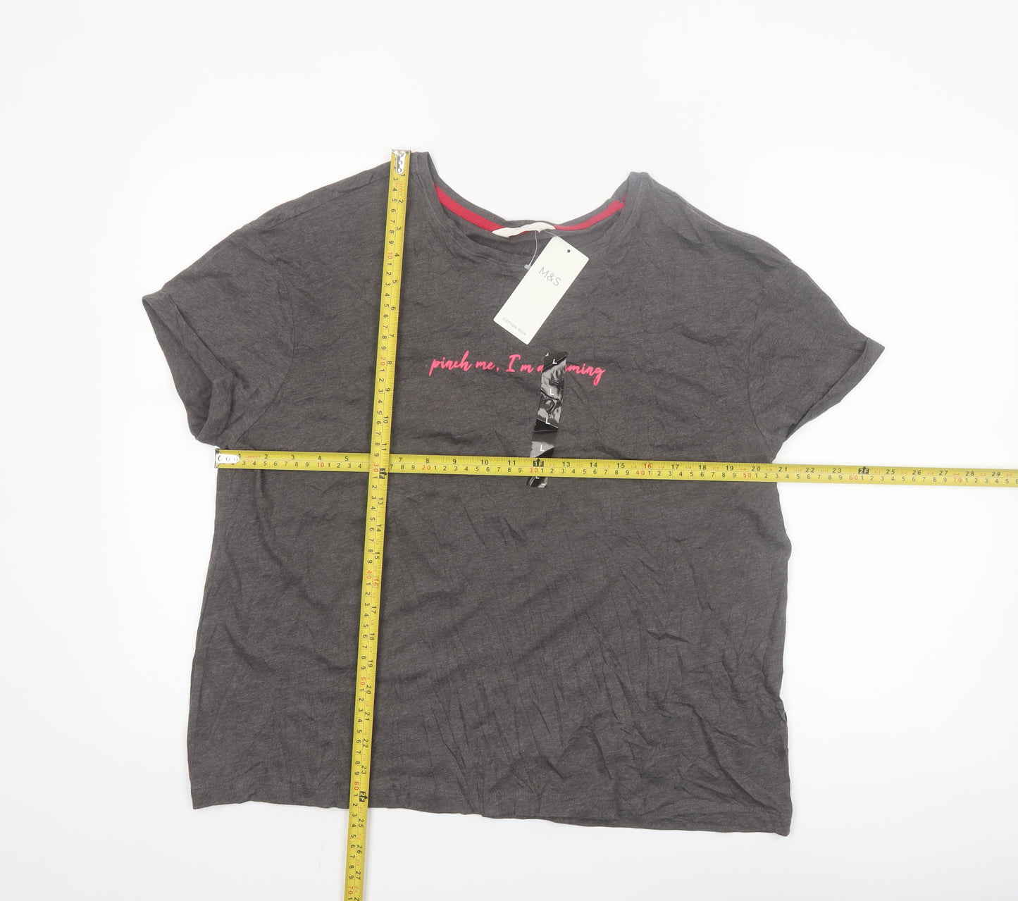 Marks and Spencer Women's Grey Funny T-Shirt Pyjama Top L