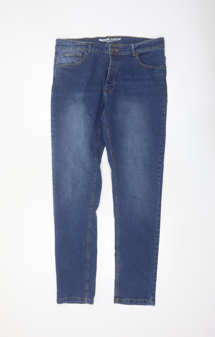 Bench Men’s Blue Denim Jeans Size 34W 32L Regular Fit Straight Stretch
