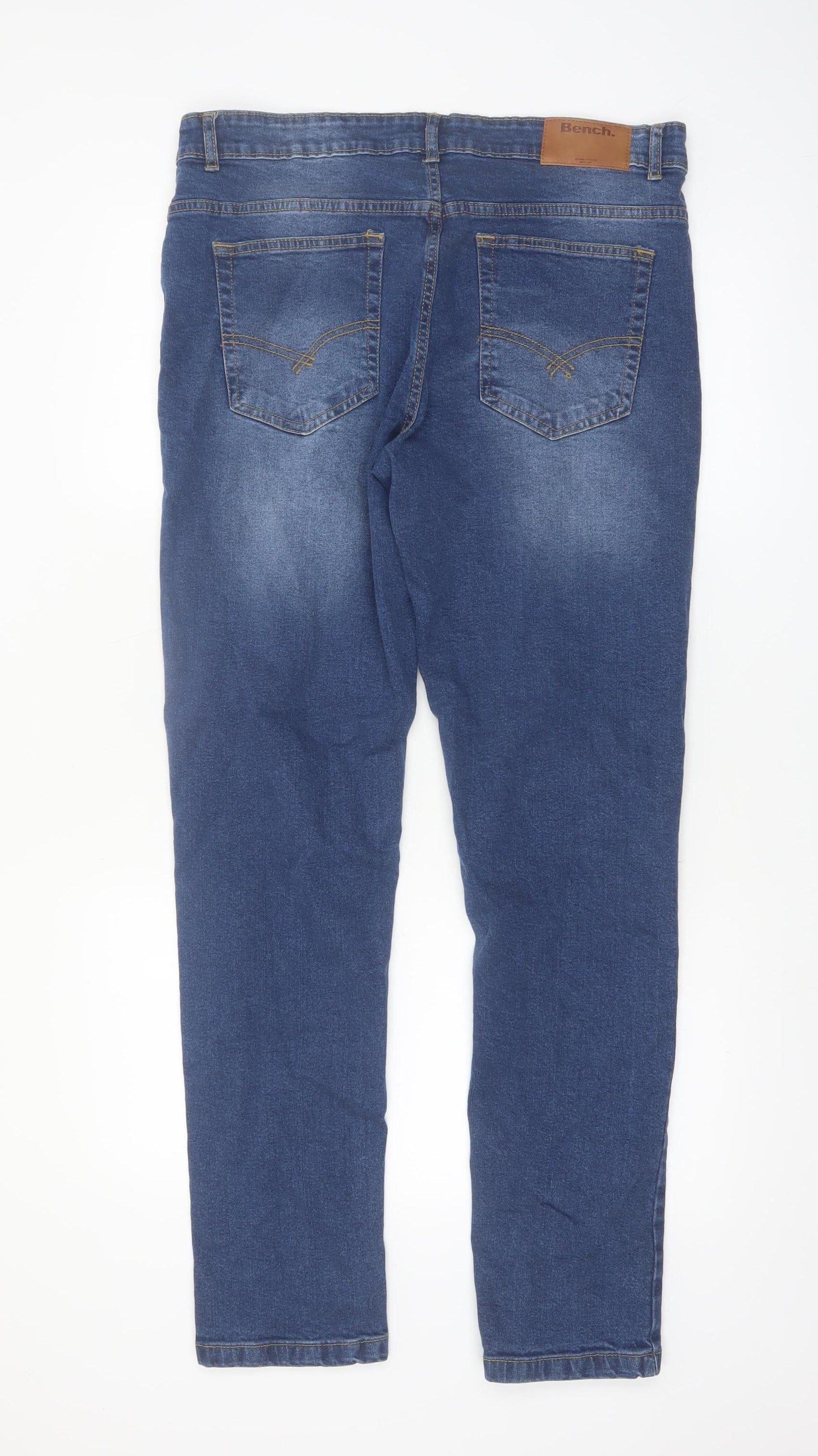 Bench Men’s Blue Denim Jeans Size 34W 32L Regular Fit Straight Stretch