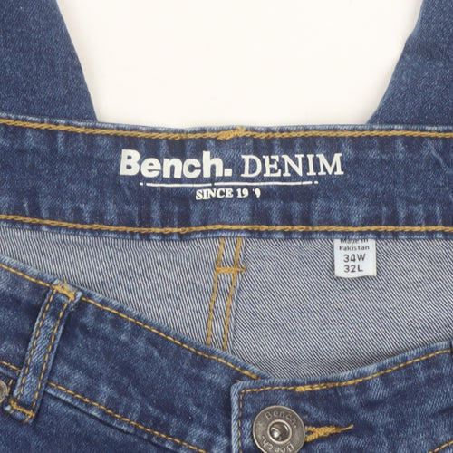 Bench Men’s Blue Denim Jeans Size 34W 32L Regular Fit Straight Stretch
