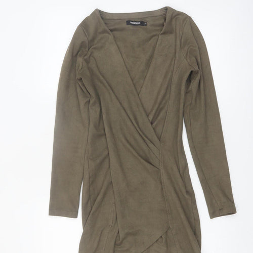 Missguided Women’s Green Wrap Dress Size 8 Long Sleeve V-Neck