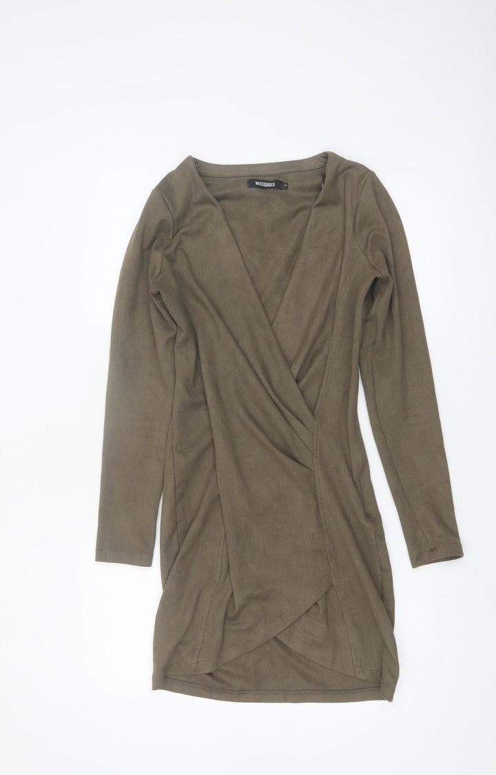 Missguided Women’s Green Wrap Dress Size 8 Long Sleeve V-Neck