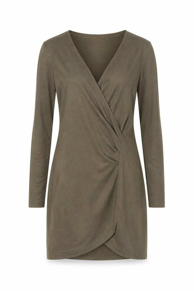 Missguided Women’s Green Wrap Dress Size 8 Long Sleeve V-Neck