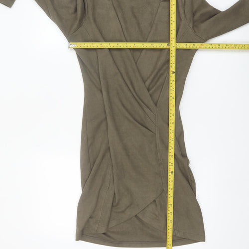 Missguided Women’s Green Wrap Dress Size 8 Long Sleeve V-Neck