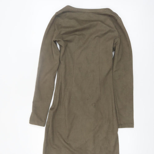 Missguided Women’s Green Wrap Dress Size 8 Long Sleeve V-Neck