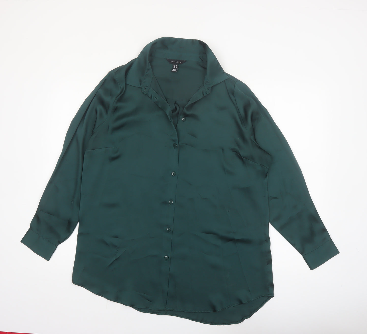 New Look Women Green Button-Up Blouse UK 14 100% Polyester