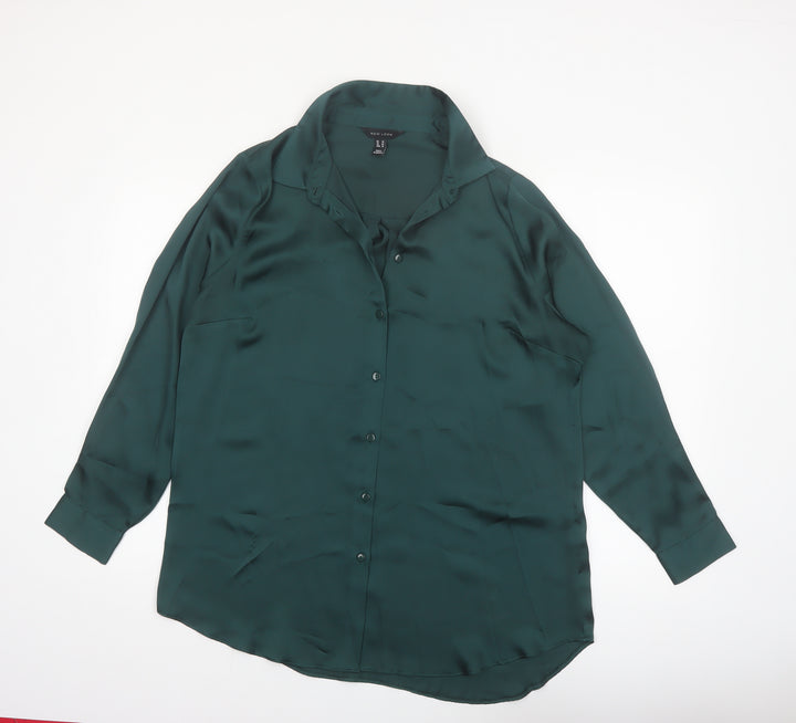 New Look Women Green Button-Up Blouse UK 14 100% Polyester