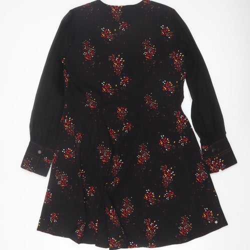 Trend by Captain Tortue Black Floral A-Line Zip Belted Dress Size 10