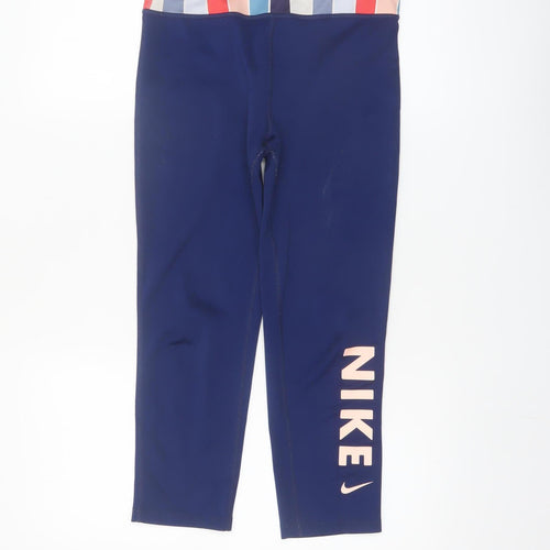 Nike Girls Navy Dri-FIT XL Leggings with Striped Waistband Activewear